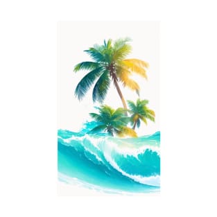Entspannendes Strandfoto: Naturschönheit mit Wellen und Palmen T-Shirt