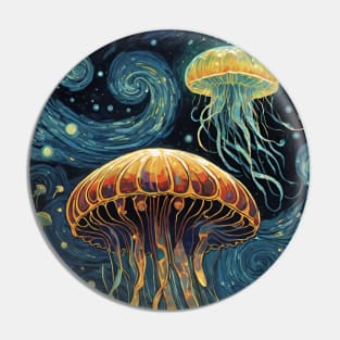 Starry Night Serenade: Van Gogh-Inspired Jellyfish Delight Pin