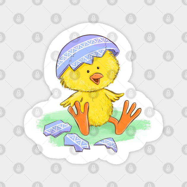 Cute Easter Chick Hatching from Egg Illustration Magnet by denizko