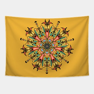 Hand drawn mandala with fine details and many colors. Stylish print. Tapestry