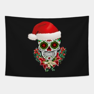 Christmas Day Of The Dead Sugar Skull Santa Hat Tapestry