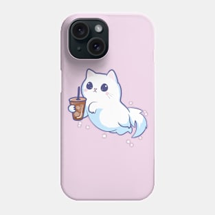 Cute Ghost Cat With Iced Coffee Phone Case