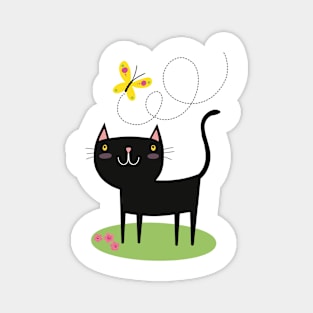 Black cat and butterfly Magnet