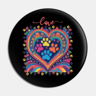 Dog paw print rainbow heart Pin