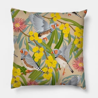 Zebra Finches In The Golden Wattle Pillow