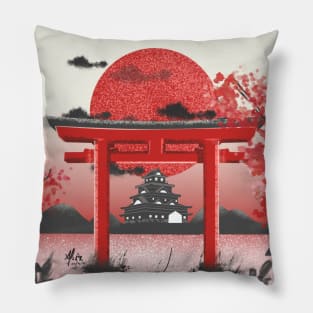 Japanese sunset in pacific ocean Pillow