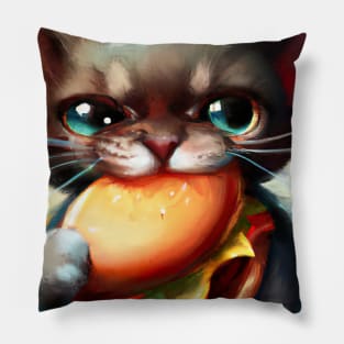 Cat eating Burger Pillow