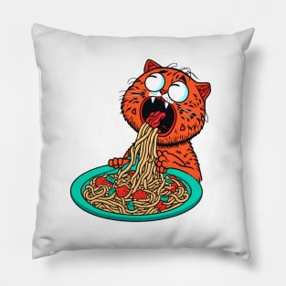 Cat eating spaghetti meme Pillow