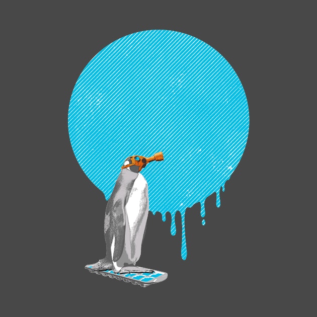 Lonely penguin with melted blue moon by Tee Architect