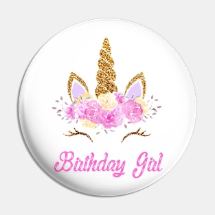 Birthday girl glitter unicorn Pin