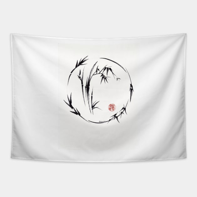 Aureole - enso brush pen painting Tapestry by tranquilwaters