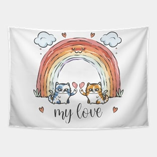 My Rainbow Cat is My Valentine Tapestry