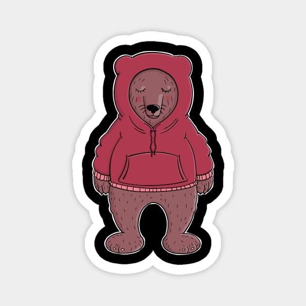 Friendly bear in a red hoodie Magnet by schlag.art