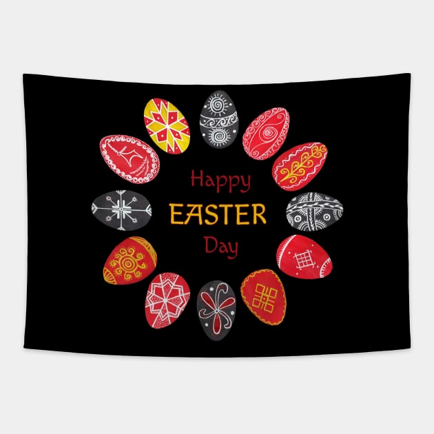 Happy Easter day Pysanka - circle of Easter eggs Tapestry by Wolshebnaja