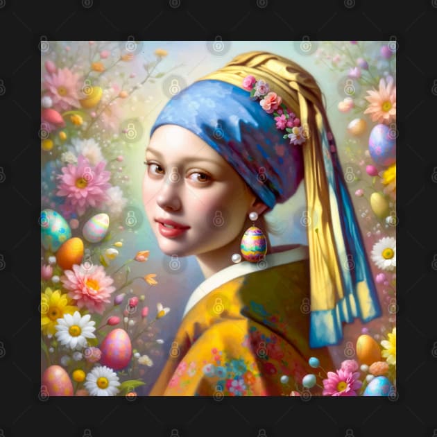 Easter Elegance: Pearl Earrings Girl with Easter Egg by Edd Paint Something