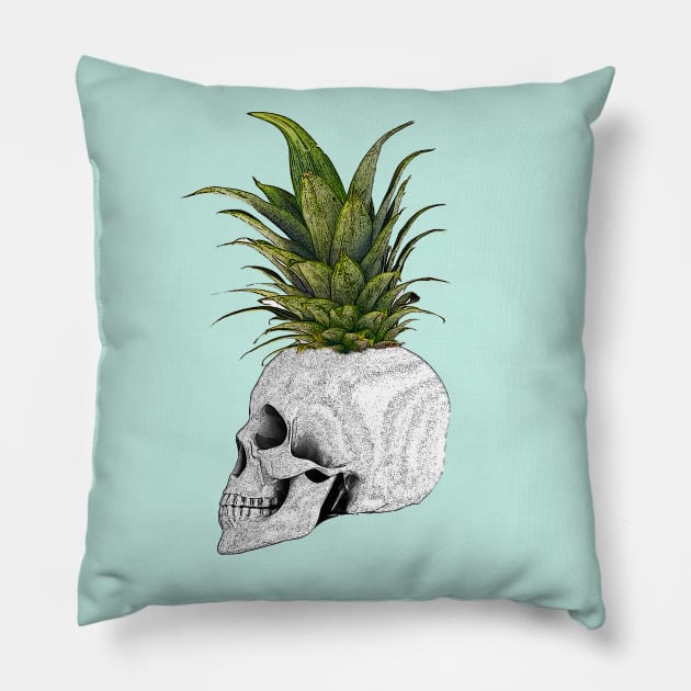 Humor skull and pineapple, fruit, summer, Pillow by Collagedream