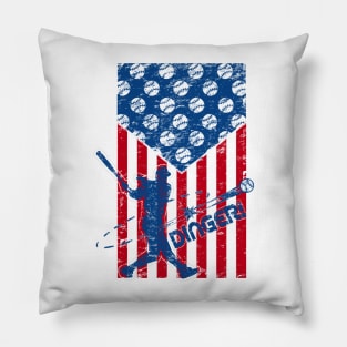 Red White and Dingers Baseball American Flag Home Plate Baseball Pillow