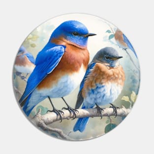 Colorful Eastern Bluebirds - Watercolor Bird Pin