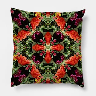 Red and Green Mandala Kaleidoscope Pillow