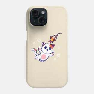 Cute Cat Catching Fish Cartoon Phone Case