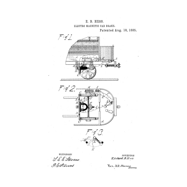 Electric Magnetic Car Brake Vintage Patent Hand Drawing by TheYoungDesigns