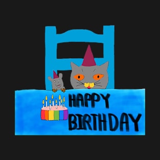 Happy Birthday - Cat & Rat Love Birthday Cake T-Shirt