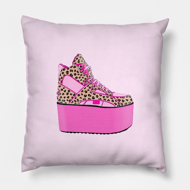 90s pink platform shoes with leopard pattern Pillow by prntsystm