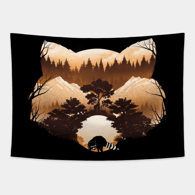 Raccoon Sunset Tapestry by DANDINGEROZZ