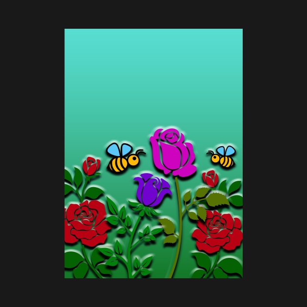 Floral Flowers & Bees - Roses 3D Artwork by Thor