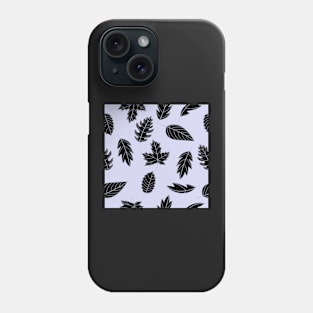 Leaves Pattern - Grey and Black on Blue Phone Case