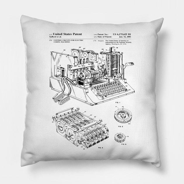 Enigma Machine Patent Black Pillow by Luve