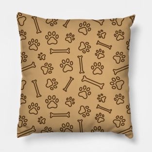 Pet - Cat or Dog Paw Footprint and Bone Pattern in Brown Tones Pillow