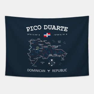 Dominican Republic Flag Travel Map Pico Duarte Coordinates Roads Rivers and Oceans White Tapestry