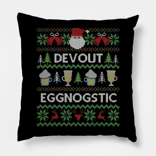 Ugly Christmas Sweater Devout Eggnostic Eggnog Pillow by HolidayoftheWeek