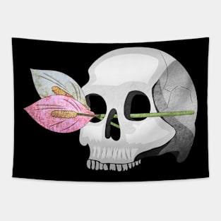 Skull with lilly of peace through eye socket Tapestry