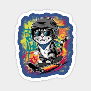 A unique and fun design featuring a stylish cat wearing a helmet and skateboarding. (3) Magnet
