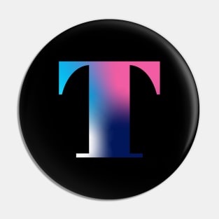 Capital Letter T Monogram Gradient Pink Blue White Pin