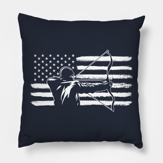 Retro Vintage Style American Flag Bow Hunting Gift For Hunter Pillow by HCMGift