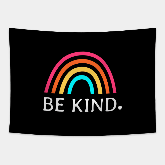 Be Kind With Colorful Rainbow Art For Kindness On Black Tapestry by mangobanana