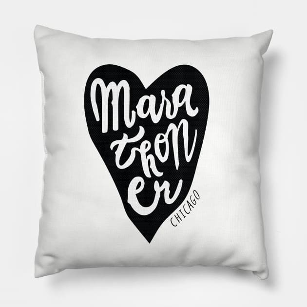 Chicago Marathoner Heart Handlettered Marathon Pillow by SunnyLemonader