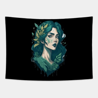 Ghibli style Woman Head  Forest Fairy Godess Pretty Queen Tapestry