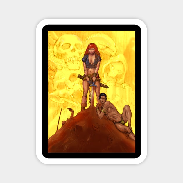 Red Sonja on a spoof of Frazetta's classic Conan Magnet by thecountingtree