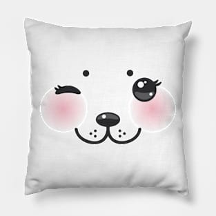 Kawaii funny cat muzzle with pink cheeks and winking eyes (4) Pillow