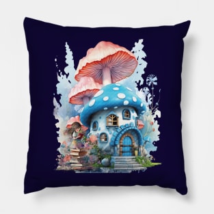Tiny Girl and Mushroom House in Wonderland Pillow