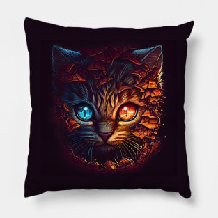 A graceful and fascinating cat with red and blue eyes. Pillow