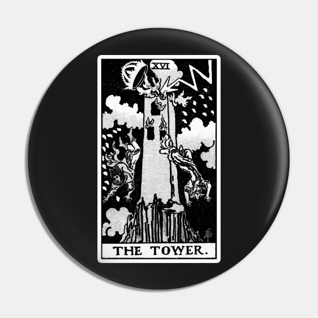 XVI. The Tower Tarot Card | Black and white Pin by wildtribe