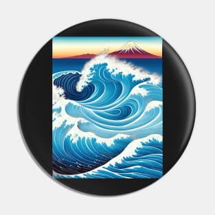 Ukiyo-e Japanese Art - Giant Waves and Mount Fuji Pin