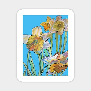 Abstract Yellow Daffodil Watercolor Pattern on Light Blue Magnet