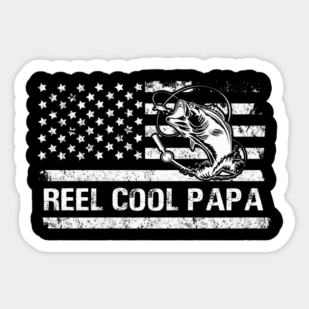 Mens Reel Cool Papa American Flag Fisherman Daddy Father's Day Gifts Fishing  - Mens Reel Cool Papa American Flag Fish - Sticker