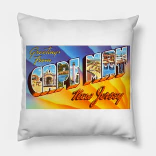 Greetings from Cape May, New Jersey - Vintage Large Letter Postcard Pillow